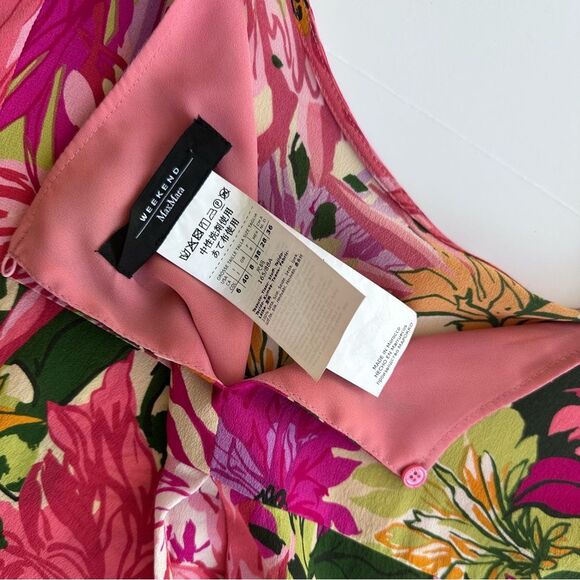 Weekend Max Mara Vorra Silk Top in Fuxia Pink Floral Print w/ Tie Sleeves Size 6 - Picture 6 of 12